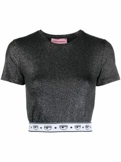 Chiara Ferragni glitter-detail cropped top