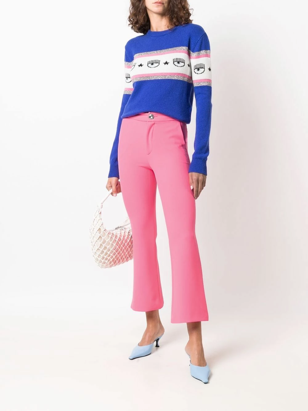 Chiara Ferragni Crystal button flared cropped trousers cropped pants of women 2 Chiara Ferragni crystal-button flared cropped trousers