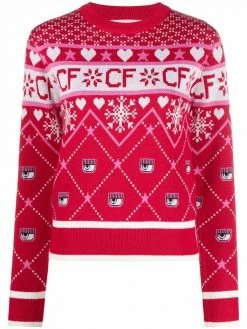 Chiara Ferragni mixed-pattern rib-trimmed jumper