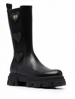 Chiara Ferragni heart patch leather boots