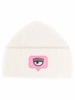 Chiara Ferragni logo patch ribbed beanie