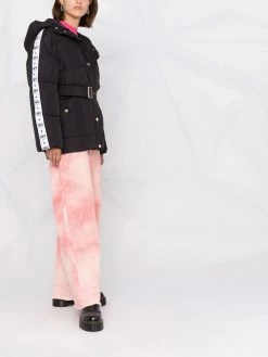 Chiara Ferragni logo-stripe belted padded coat