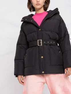 Chiara Ferragni logo-stripe belted padded coat