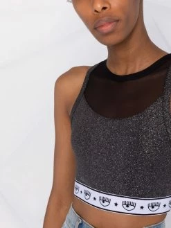 Chiara Ferragni glitter-panel cropped vest