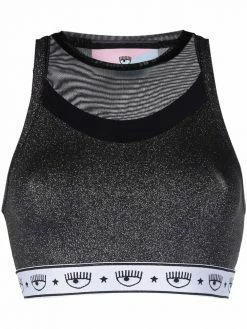 Chiara Ferragni glitter-panel cropped vest