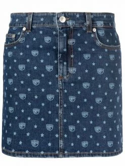 Chiara Ferragni logo-print denim miniskirt