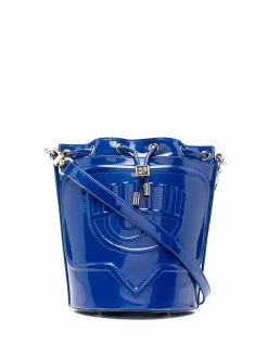 Chiara Ferragni logo-embossed glossy bucket bag