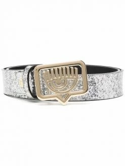 Chiara Ferragni Logomania-plaque leather belt
